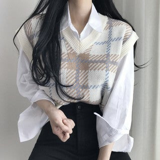 (現貨) 格仔針織背心
