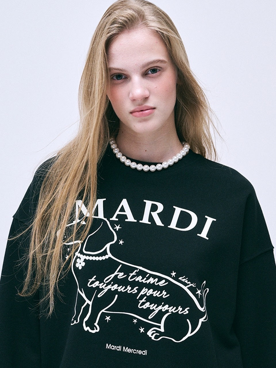 MARDI MERCREDI -SWEATSHIRT SWING THE TAIL DDANJI FLOWER CHOKER (BLACK IVORY)