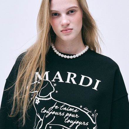 MARDI MERCREDI -SWEATSHIRT SWING THE TAIL DDANJI FLOWER CHOKER (BLACK IVORY)