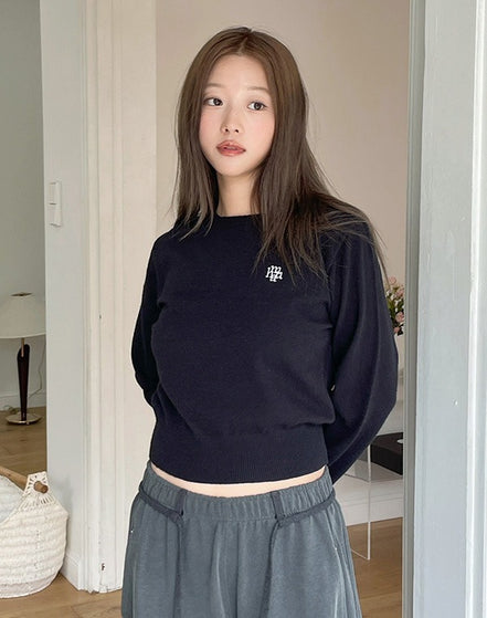 muahmuah - STITCH LOGO BASIC KNIT (BLACK)