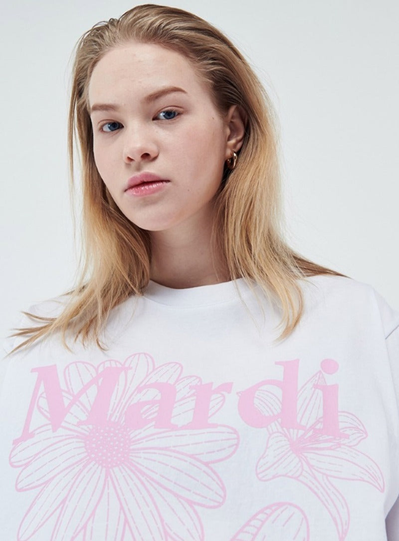 MARDI MERCREDI - TSHIRT TRIPLE FLOWER｜WHITE PINK
