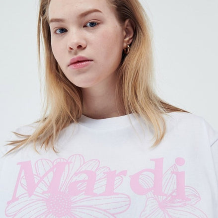 MARDI MERCREDI - TSHIRT TRIPLE FLOWER｜WHITE PINK