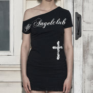 illio - Angel one shoulder t-shirts (BLACK)