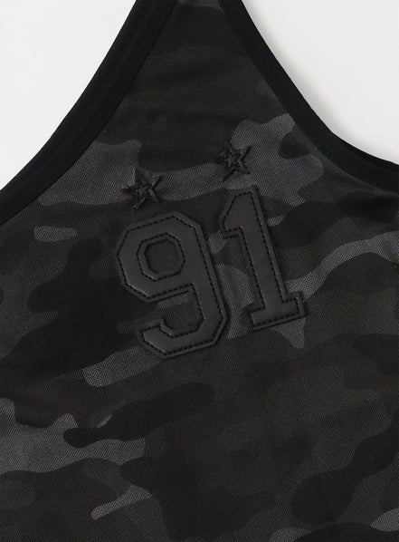 bad blood - Vintage Club One Shoulder Tank (Black Camo)