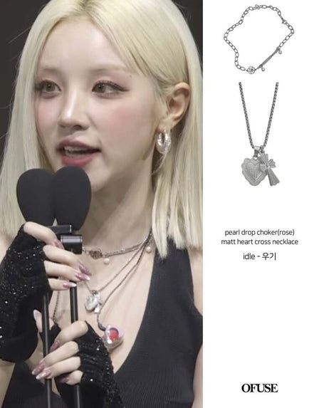 (yeji同款) OFUSE - pearl drop choker (rose)