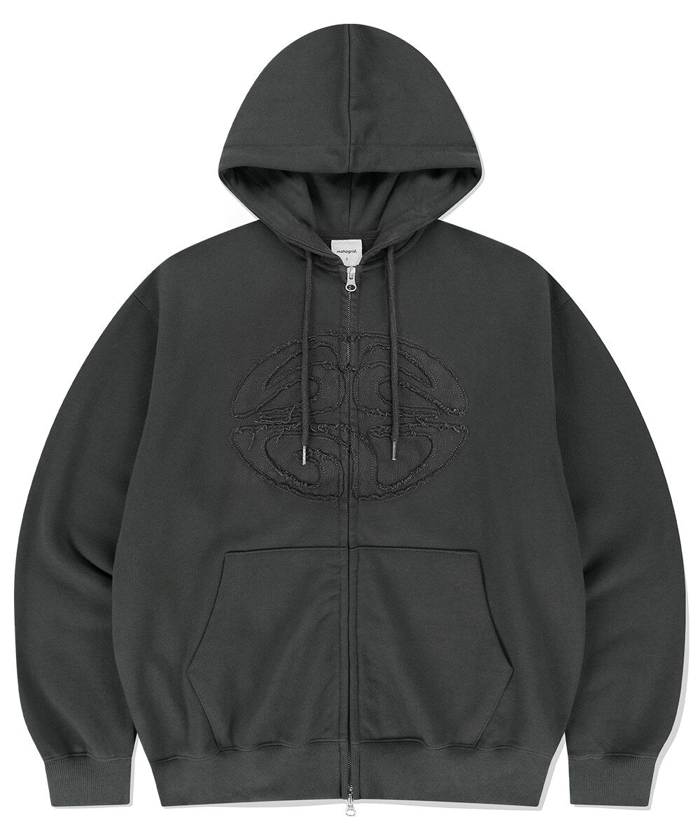 MAHAGRID - ECLIPSE RAW CUT ZIP UP HOODIE (CHARCOAL)