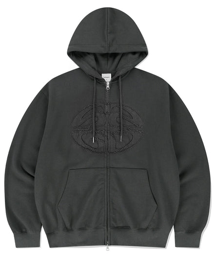 MAHAGRID - ECLIPSE RAW CUT ZIP UP HOODIE (CHARCOAL)