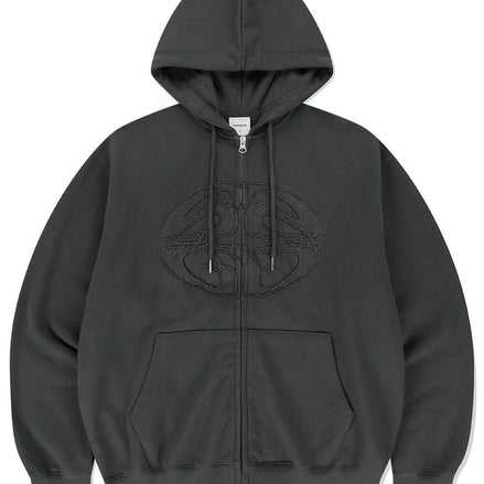 MAHAGRID - ECLIPSE RAW CUT ZIP UP HOODIE (CHARCOAL)
