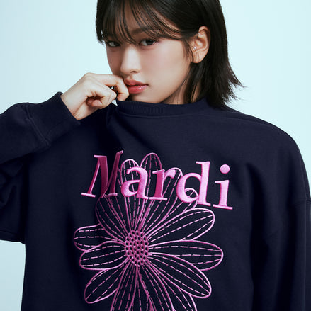 MARDI MERCREDI -  SWEATSHIRT FLOWERMARDI NEEDLEWORK (NAVY FUCHSIA)