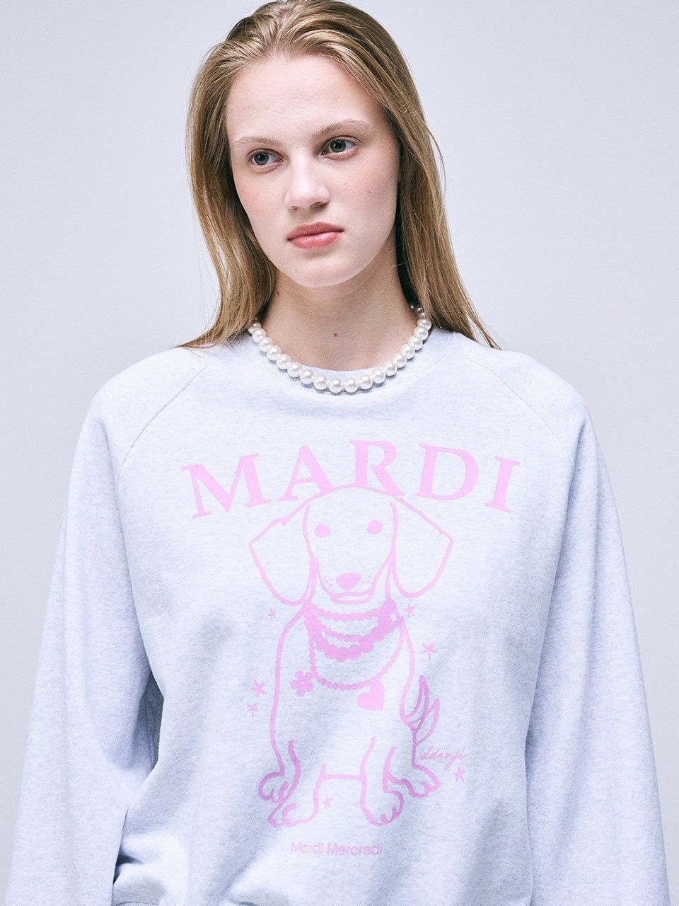 MARDI MERCREDI - SWEATSHIRT RAGLAN SWING THE TAIL DDANJI PEARL NECKLACE (HEATHER LAVENDER)