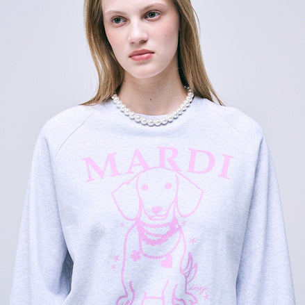 MARDI MERCREDI - SWEATSHIRT RAGLAN SWING THE TAIL DDANJI PEARL NECKLACE (HEATHER LAVENDER)