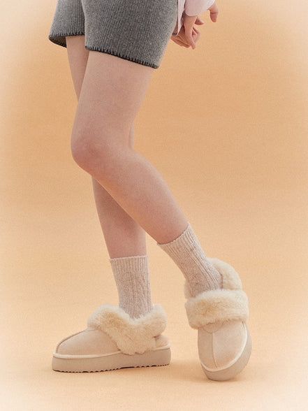 SHOOPEN - SUEDE FLEECE 2WAY PLATFORM SANDAL (5 COLORS)