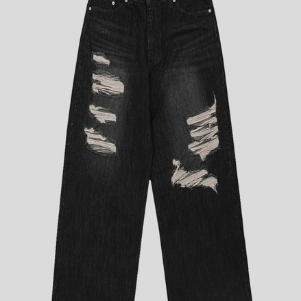 [KARINA同款] Rock Cake - Faye Damage Jeans (BLACK)
