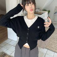 muahmuah - STITCH WOOL KNIT CROP CARDIGAN (BLACK)
