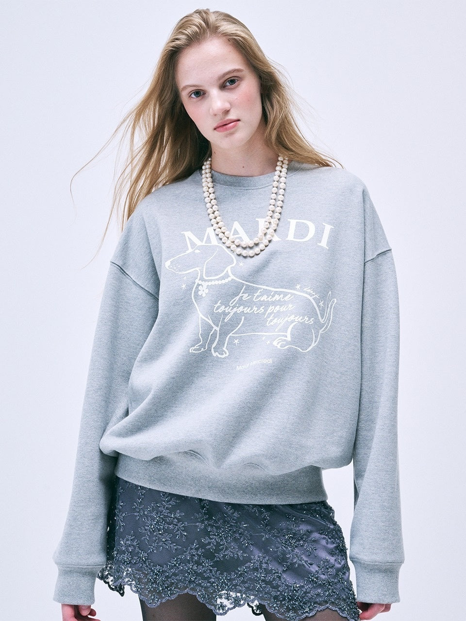 MARDI MERCREDI -SWEATSHIRT SWING THE TAIL DDANJI FLOWER CHOKER (GREY IVORY)