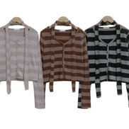 KR STRIPE CARDIGAN MUFFLER SET (3 COLORS)