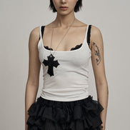 illio - FAUX LEATHER CROSS NECKLACE SLEEVELESS (WHITE)