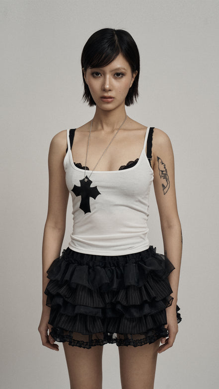 illio - FAUX LEATHER CROSS NECKLACE SLEEVELESS (WHITE)