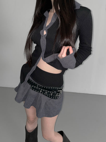 KR AMELIA SHIRT TOP (BLACK GREY)