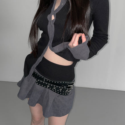 KR AMELIA SHIRT TOP (BLACK GREY)