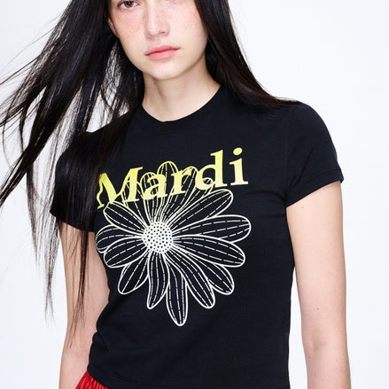 MARDI MERCREDI - CROPPED TSHIRT FLOWERMARDI GRADATION｜BLACK YELLOW