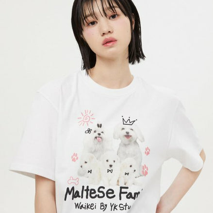 WAIKEI - Maltese family half sleeve tshirts MELANGE WHITE