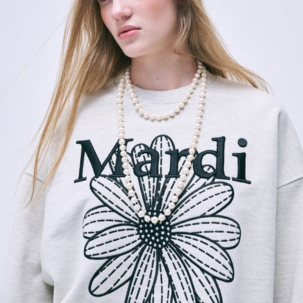 MARDI MERCREDI - SWEATSHIRT FLOWERMARDI NEEDLEWORK (OATMEAL BLACK)