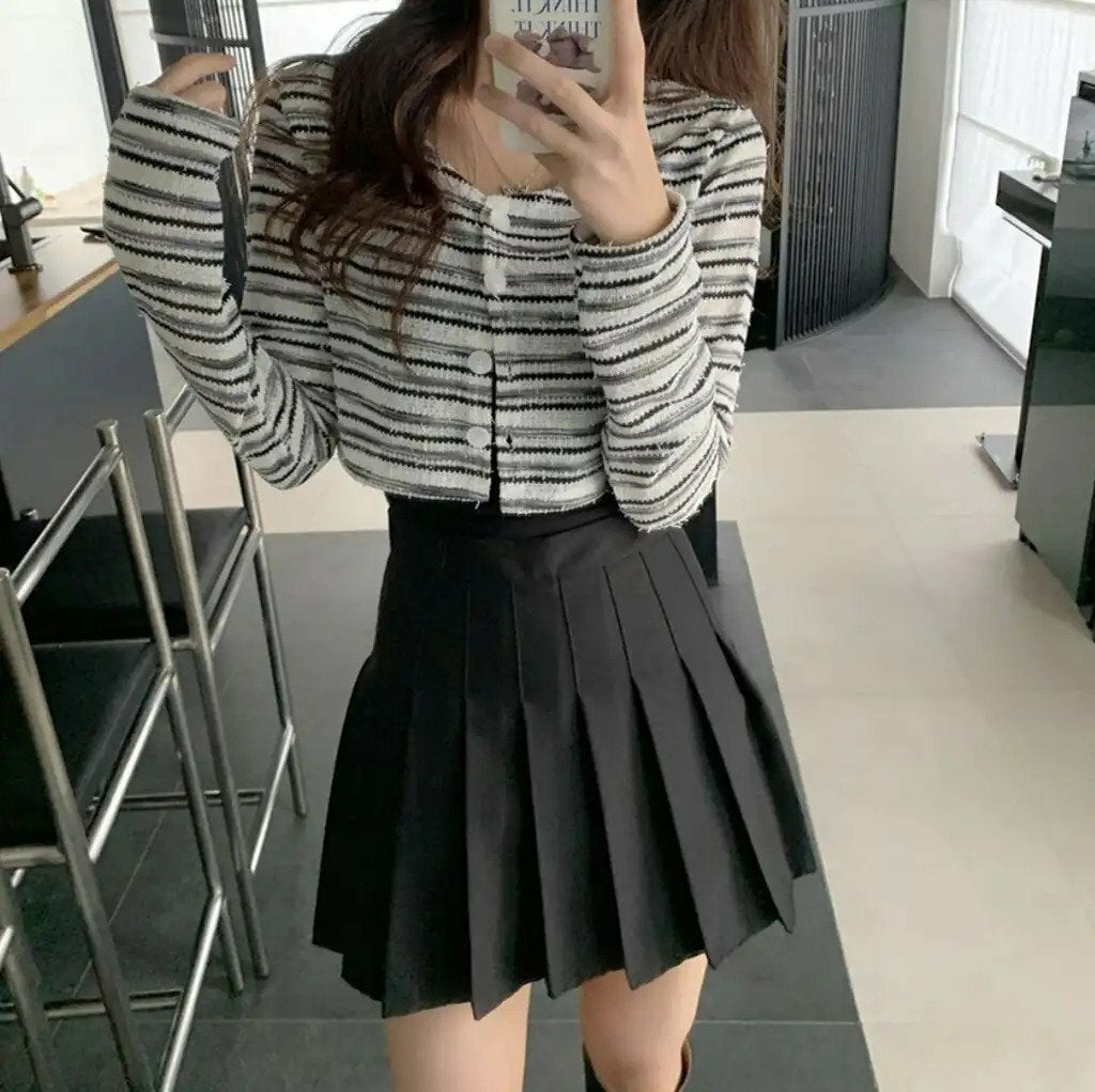 KR 薄款間條CROP CARDIGAN｜2 COLORS