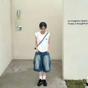(現貨) [5分褲] AVANDRESS - Wide Cargo Half Denim Pants (BLUE)