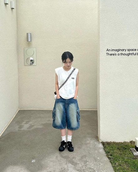 (現貨) [5分褲] AVANDRESS - Wide Cargo Half Denim Pants (BLUE)