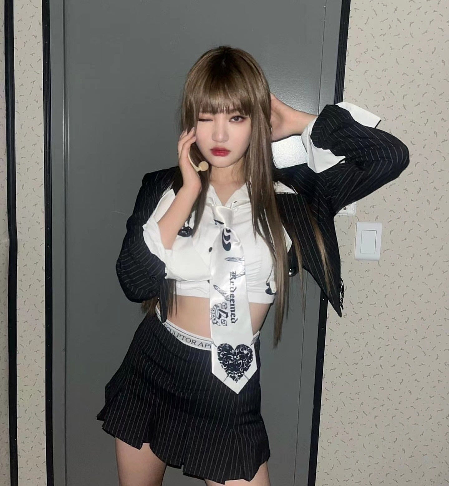 [NIGNING同款] Peekaboo Lowrise Skort Black Pin Stripe [NIGNING同款]