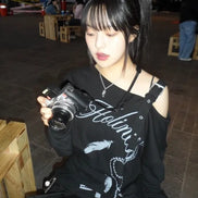 fancy club - one shoulder buckle sweatshirt (black)