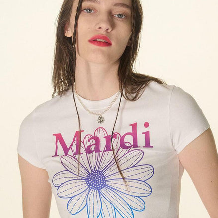 MARDI MERCREDI - CROPPED TSHIRT FLOWERMARDI GRADATION｜WHITE PURPLE