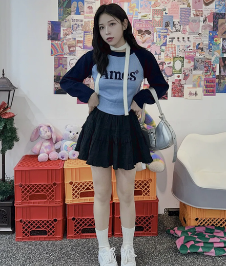 [UNISEX] AMES - BASIC RAGLAN PULLOVER KNIT (BLUE)