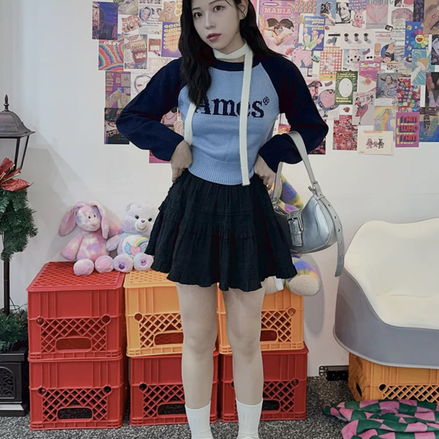 [UNISEX] AMES - BASIC RAGLAN PULLOVER KNIT (BLUE)