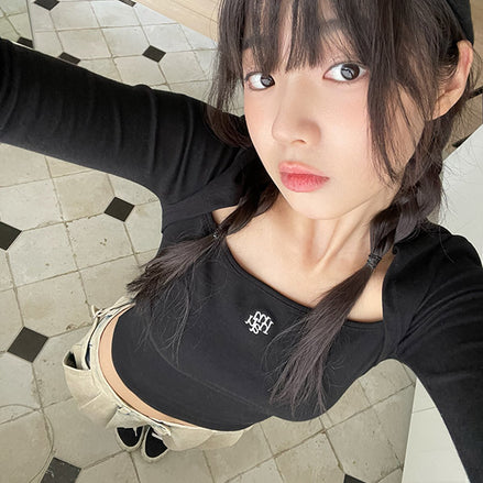 muahmuah - LOGO STITCH BOLERO LONG SLEEVE (BLACK)