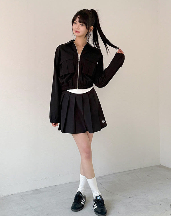 MUAHMUAH - STITCH LOGO PLEATS SKIRT (BLACK)