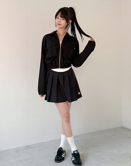 MUAHMUAH - STITCH LOGO PLEATS SKIRT (BLACK)