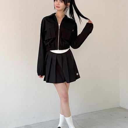MUAHMUAH - STITCH LOGO PLEATS SKIRT (BLACK)