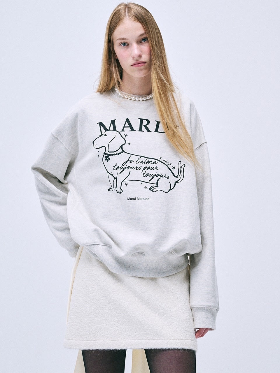 MARDI MERCREDI -SWEATSHIRT SWING THE TAIL DDANJI FLOWER CHOKER (OATMEAL BLACK)