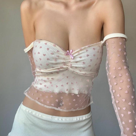 TH HEART RIBBON LACE TOP