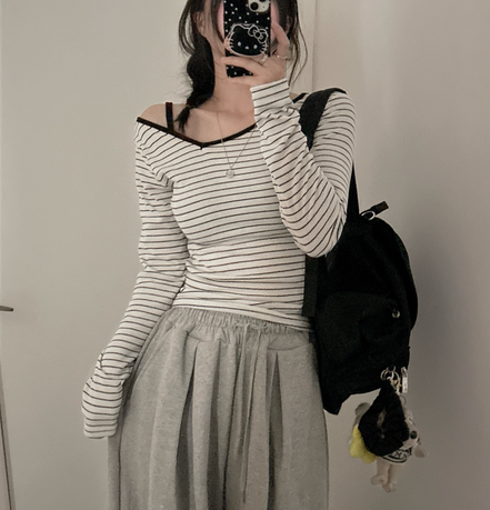 KR STRIPED ONE OFF SHOULDER TOP (4 COLORS)