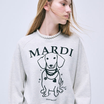 MARDI MERCREDI -  SWEATSHIRT RAGLAN SWING THE TAIL DDANJI PEARL NECKLACE (OATMEAL BLACK)