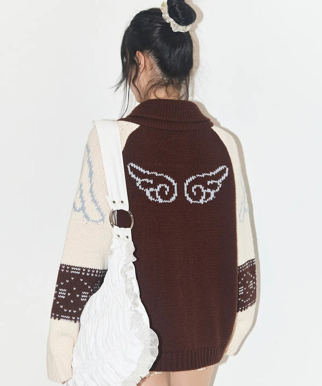 Angel Ring Cowichan Knit Zipup (Brown)