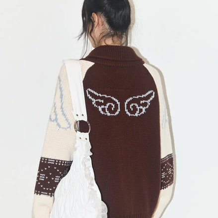 Angel Ring Cowichan Knit Zipup (Brown)