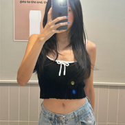 TH KNIT CROP SLEEVELESS (BLACK-WHITE)