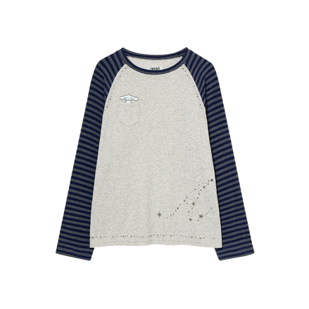 aeae x cinnamoroll - Stripe Knit Sleeve Tee (LIGHT GREY)