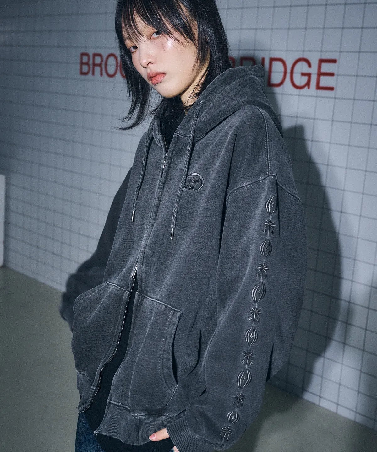 CPGN STUDIO - SLEEVE STARS PIGMENT HOODIE JACKET (SMOKE BLACK)