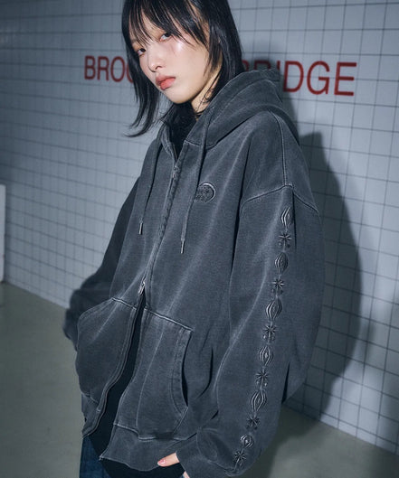 CPGN STUDIO - SLEEVE STARS PIGMENT HOODIE JACKET (SMOKE BLACK)
