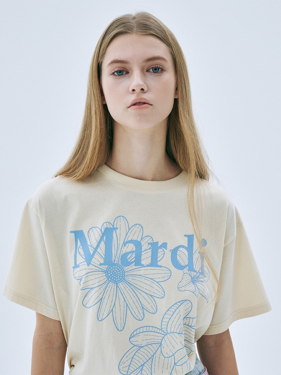 MARDI MERCREDI - SLIM TSHIRT TRIPLE FLOWER (BUTTER ASHBLUE)